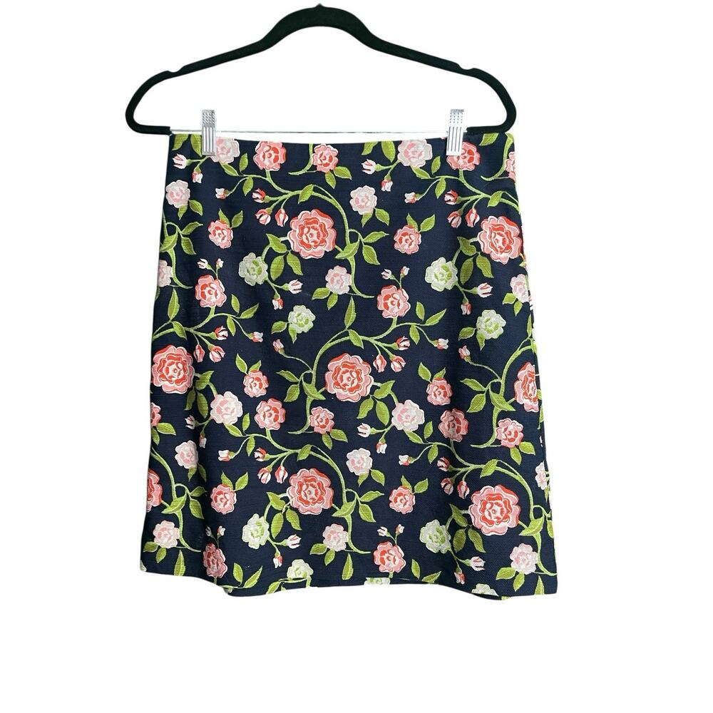 Ann Taylor Navy Blue Floral Pencil Skirt Womens 8 Tailored Officecore Preppy - Picture 5 of 7